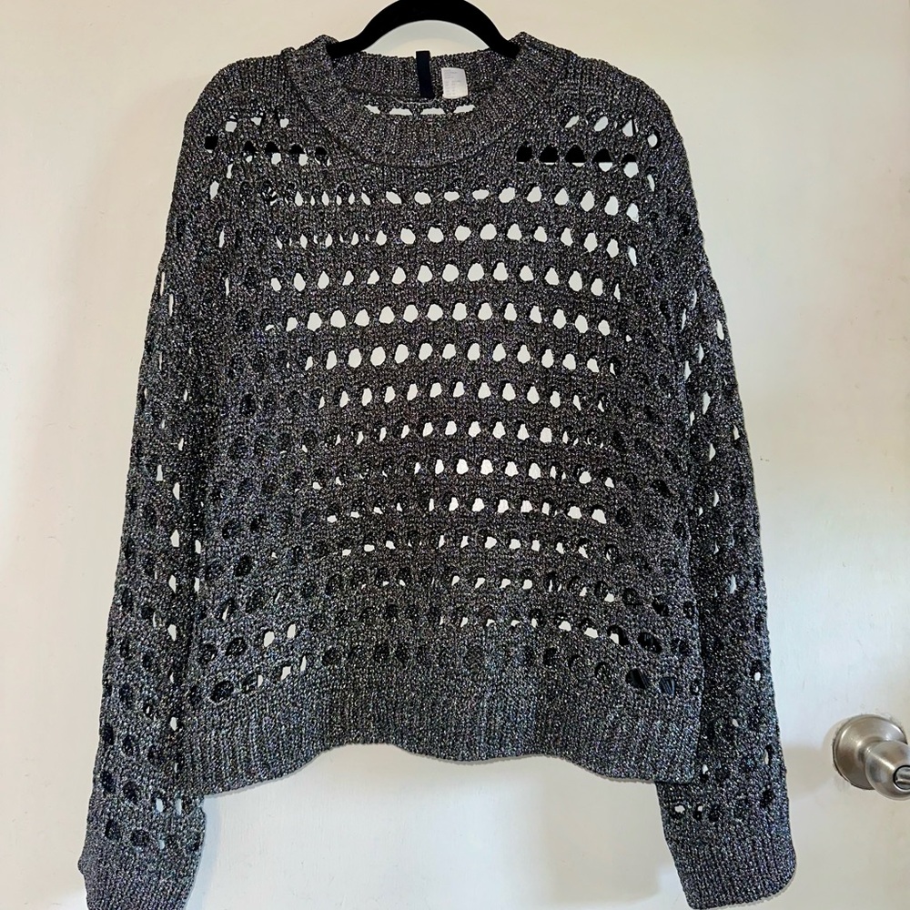 H&M Charcoal Sparkle Open-Knit Sweater